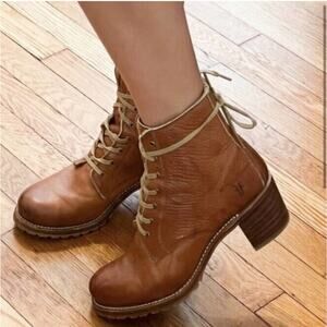 Frye Vintage Saddle Brown Leather Lace Up Sabrina Ankle Boot 7.5